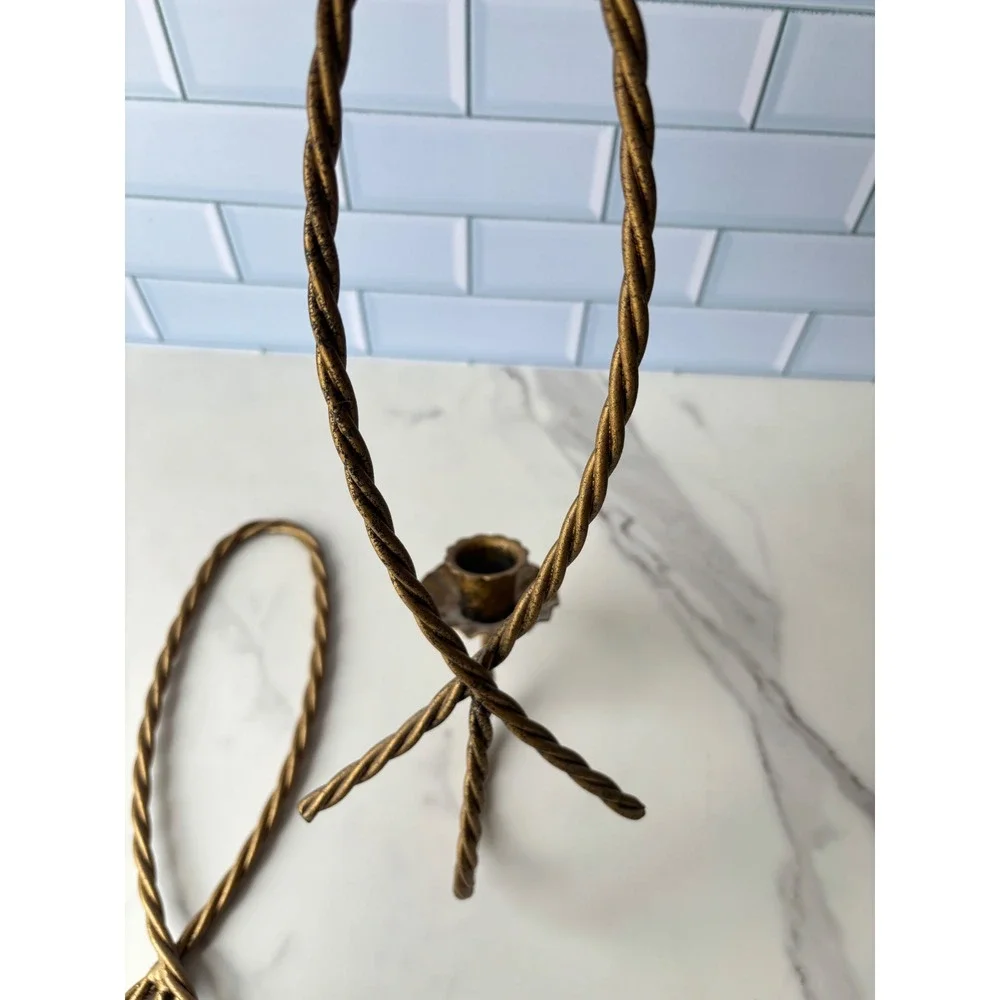 Vintage Gold Twisted Metal Wall Sconce Candle Holders Pair Loop Hollywood‎ Reg